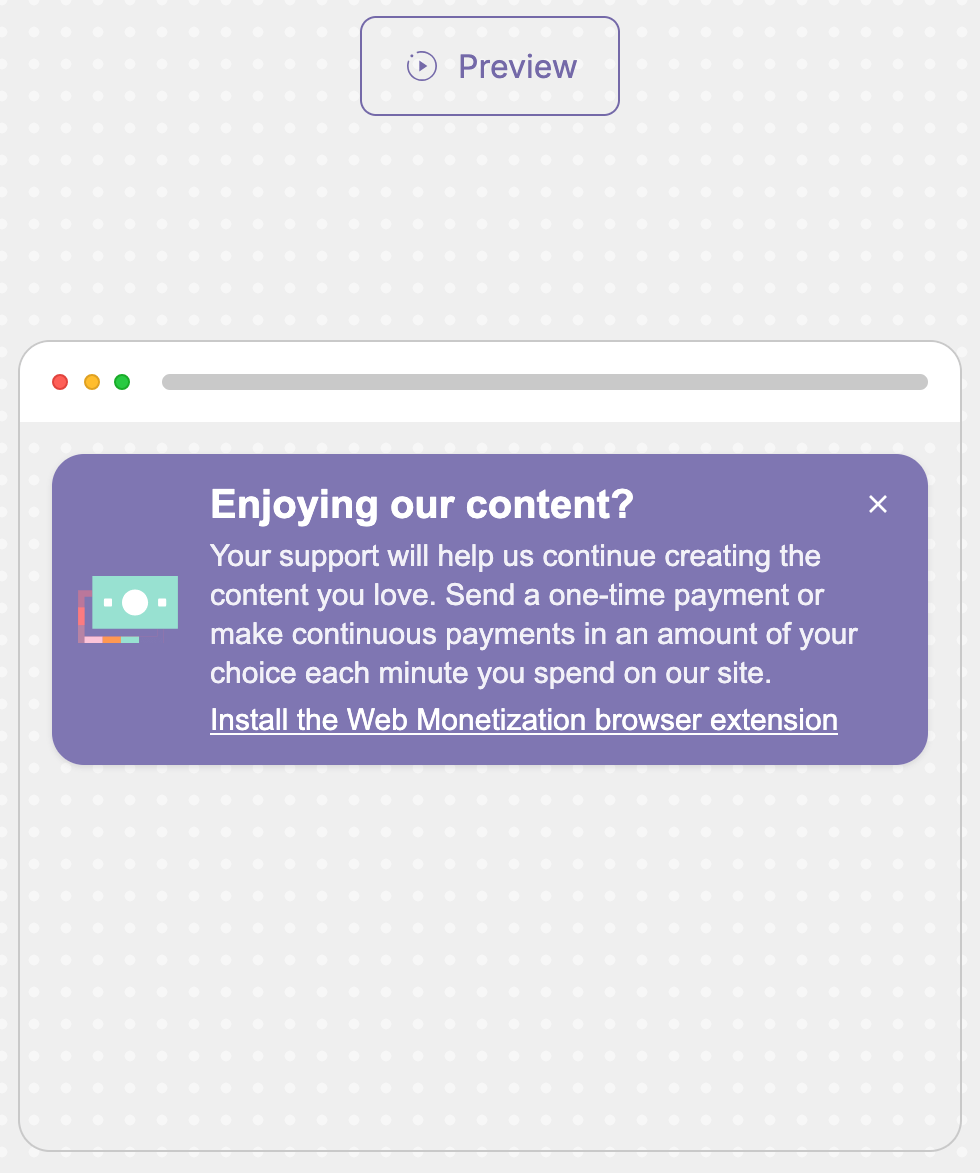 Preview panel showing how the banner will appear with pill-rounded corners and a top position